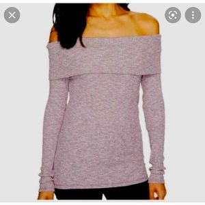 NWT Lilla P Off the Shoulder Heather Ribbed Long sleeve Top